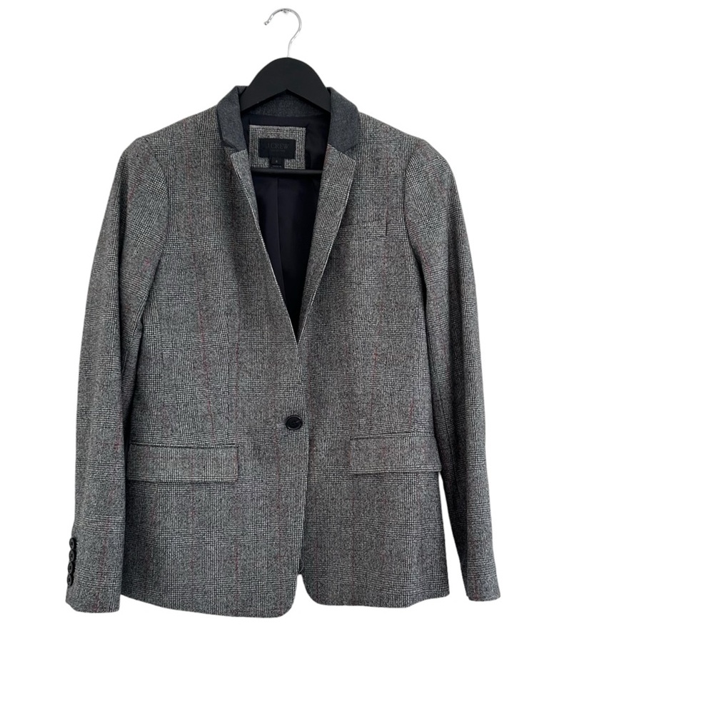 J. Crew Gray Tweed Blazer with Black Trim